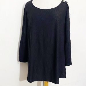 W5 bell sleeve button accent textured polyester blend knit longer top 3X